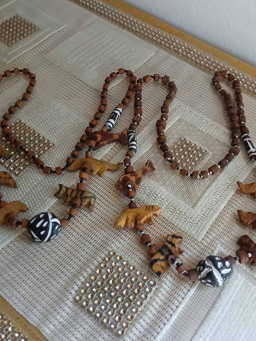 Vintage Wood Beaded Necklaces Hand Carved African Safari Animals Lot Of 2
